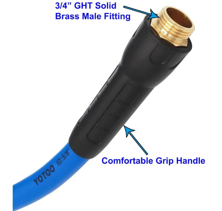 25FT/50FT blue Garden Hose, With nozzle and no valve, 2.75mm wall thickness, made from a PVC and polymer mix, 5/8-inch inside