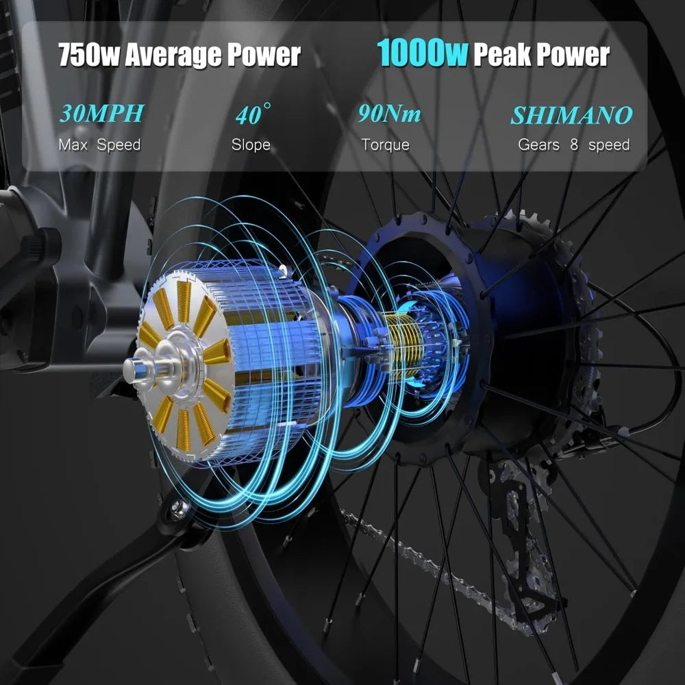 AMYET EB26 Electric Bike for Adults 1000W Electric Bicycle 48V 15AH E Bike 26" Fat Tire Mountain 31mph Dual Shock Absorber Ebike