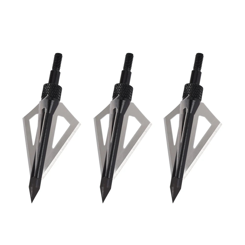12Pcs 100 Grain Broadhead Black 3 Blades Beast Hunting fit Carbon Arrow Bolt Screw Arrow Head Archery Bow Crossbow USA