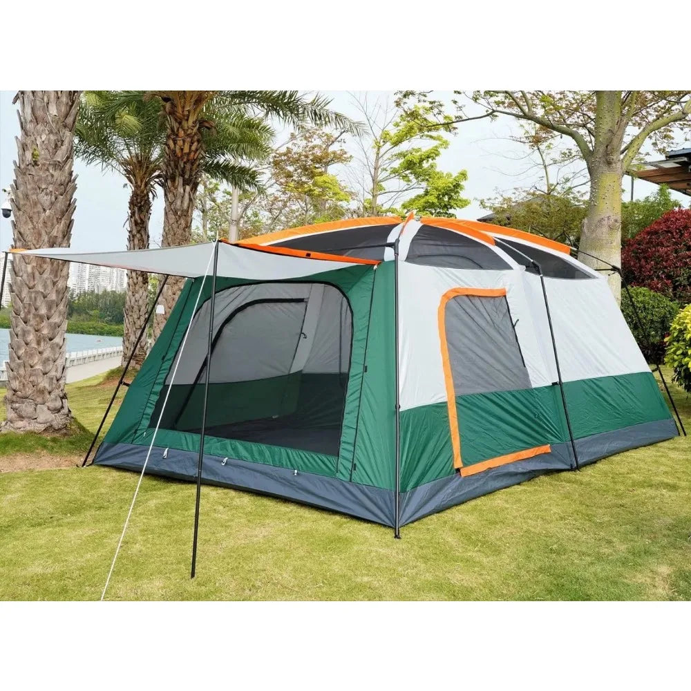 12 Person ,Family Cabin Tents,2 Rooms Straight Wall,3 Doors