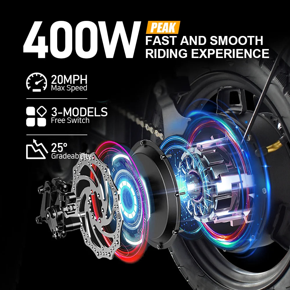 14" Folding Electric Bike, 500W Max Motor, 22MPH Ebike, Triple Shock Absorber, 48V 374Wh Battery Up to 45 Miles, Brake Taillight