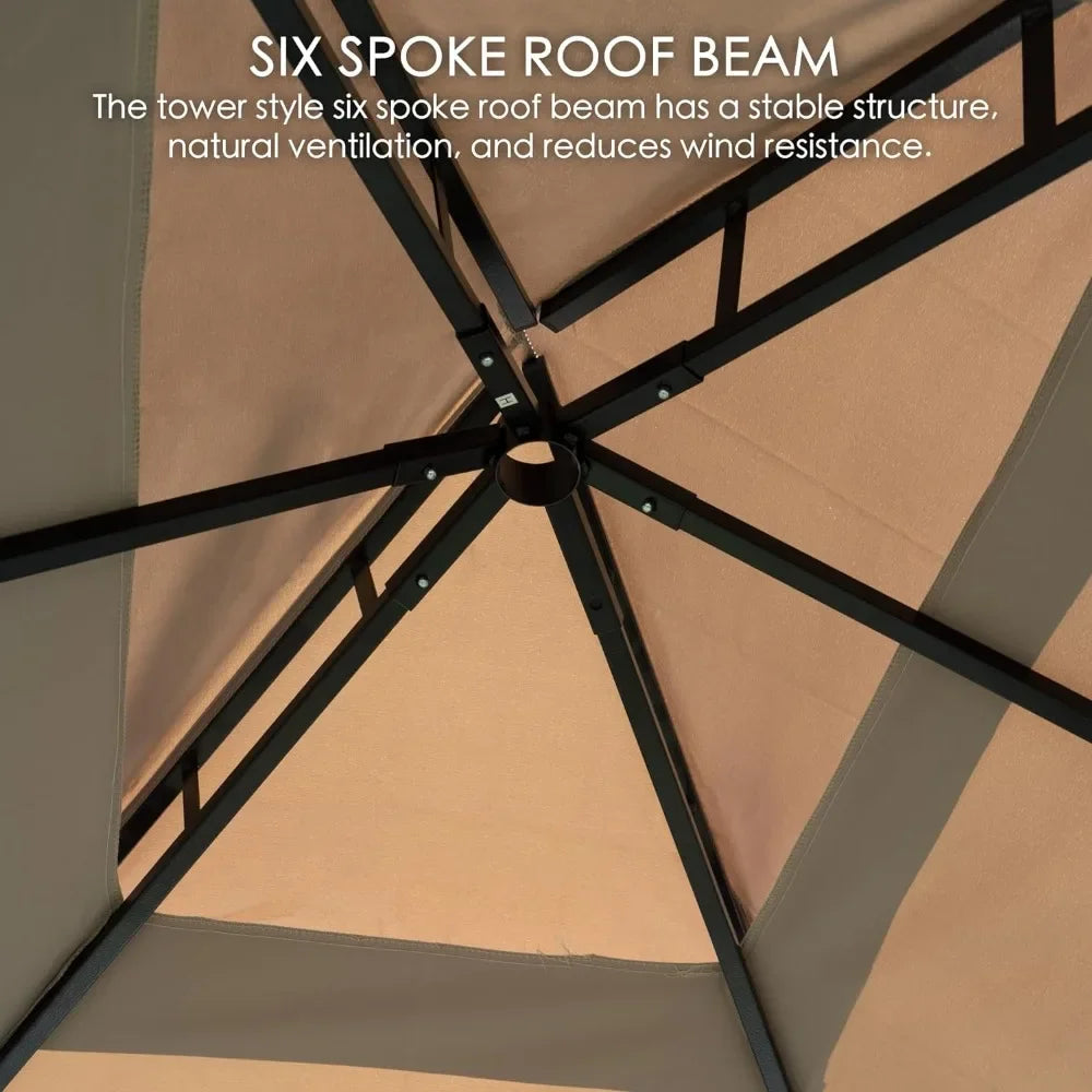 10' X 12' Hardtop Gazebo Canopy,with Netting And Curtains Outdoor Permanent Metal Pavilion