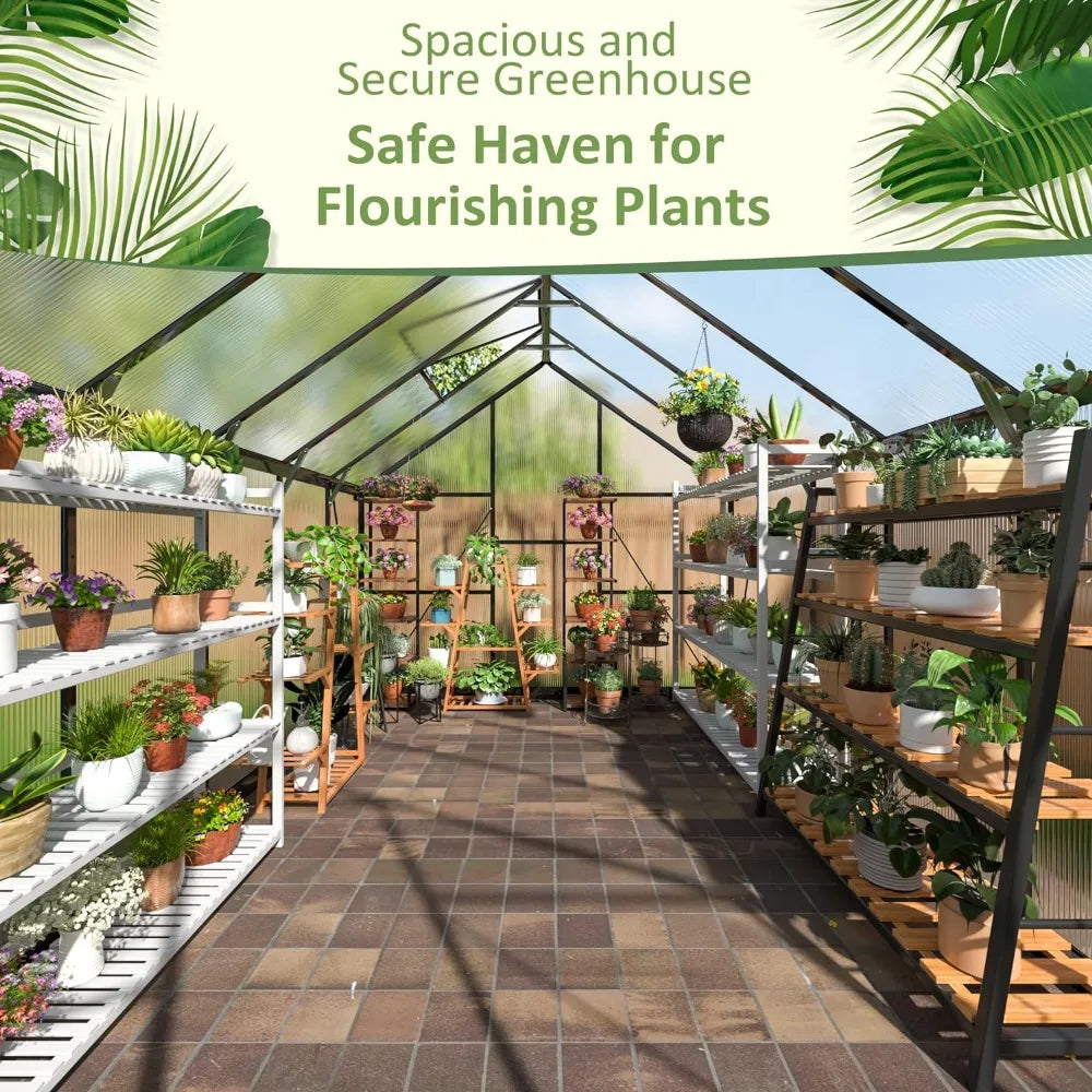 8x12x7FT Polycarbonate Greenhouse, Green House with 4 Vent Windows and Swing Lockable Door, Greenhouses for Outdoors