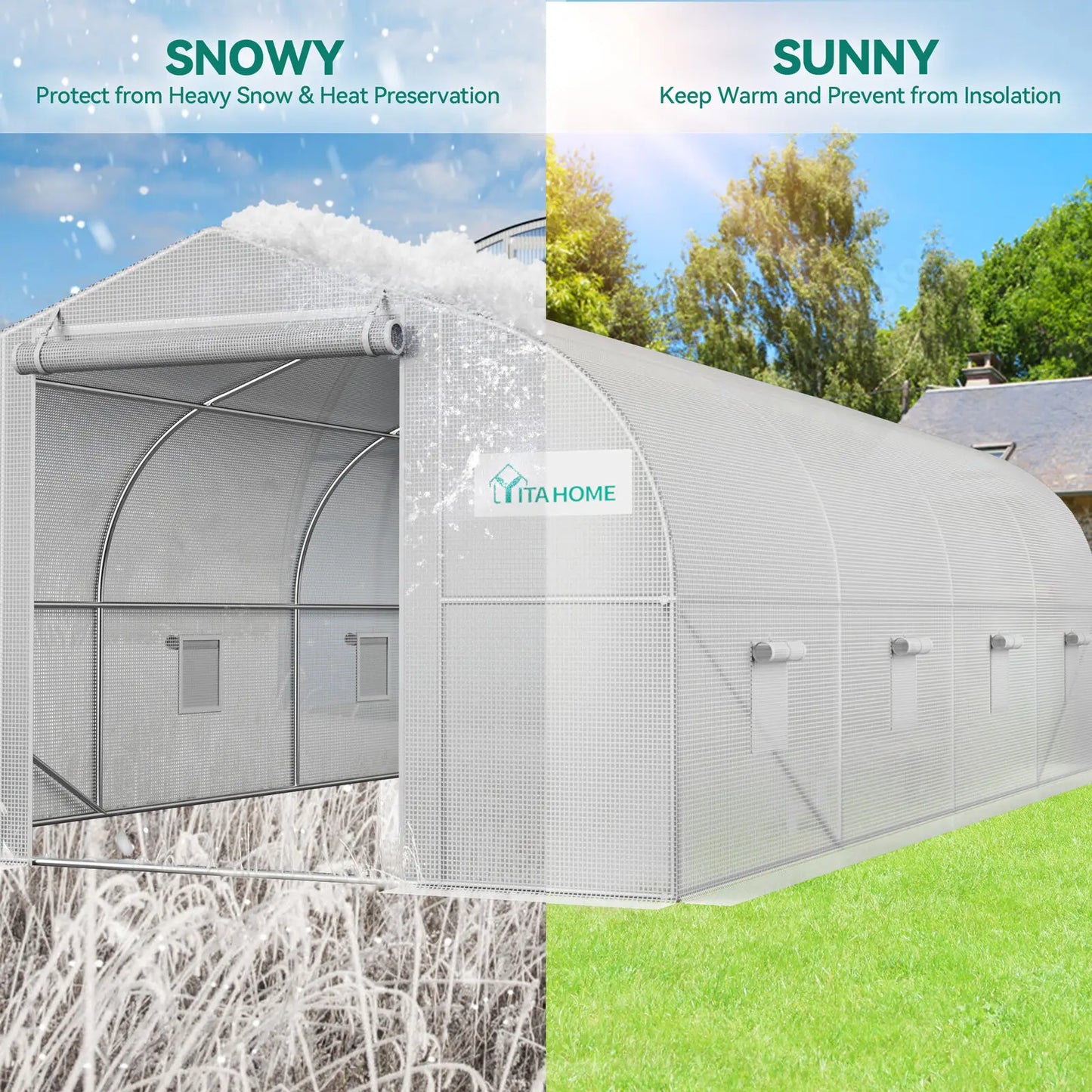 Large Walk-in Greenhouse,Heavy Duty Green House Outside with Galvanized Steel Frame,2 Zipper Screen Doors White