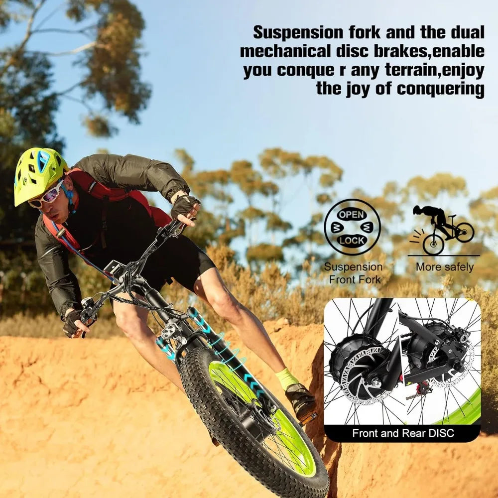 1500W Electric Bike for Adults, 26" Fat Tire Electric Mountain Bicycle, 48V 22.4Ah Removable Li-Ion Battery