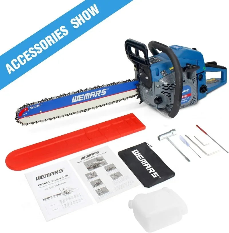 62cc Gas Chainsaw 20 Inch Power Chain Saws 2 Stroke Handed Petrol Chainsaws Gasoline Chain Saw Garden Tool