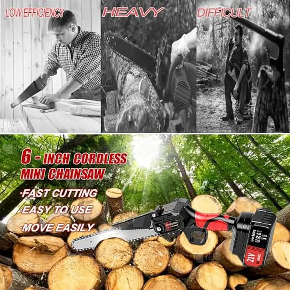 Mini Chainsaw 6-Inch with 2 Battery Mini Electric Chain Saws Cordless Handheld Portable Small Chainsaw for Wood Cutting