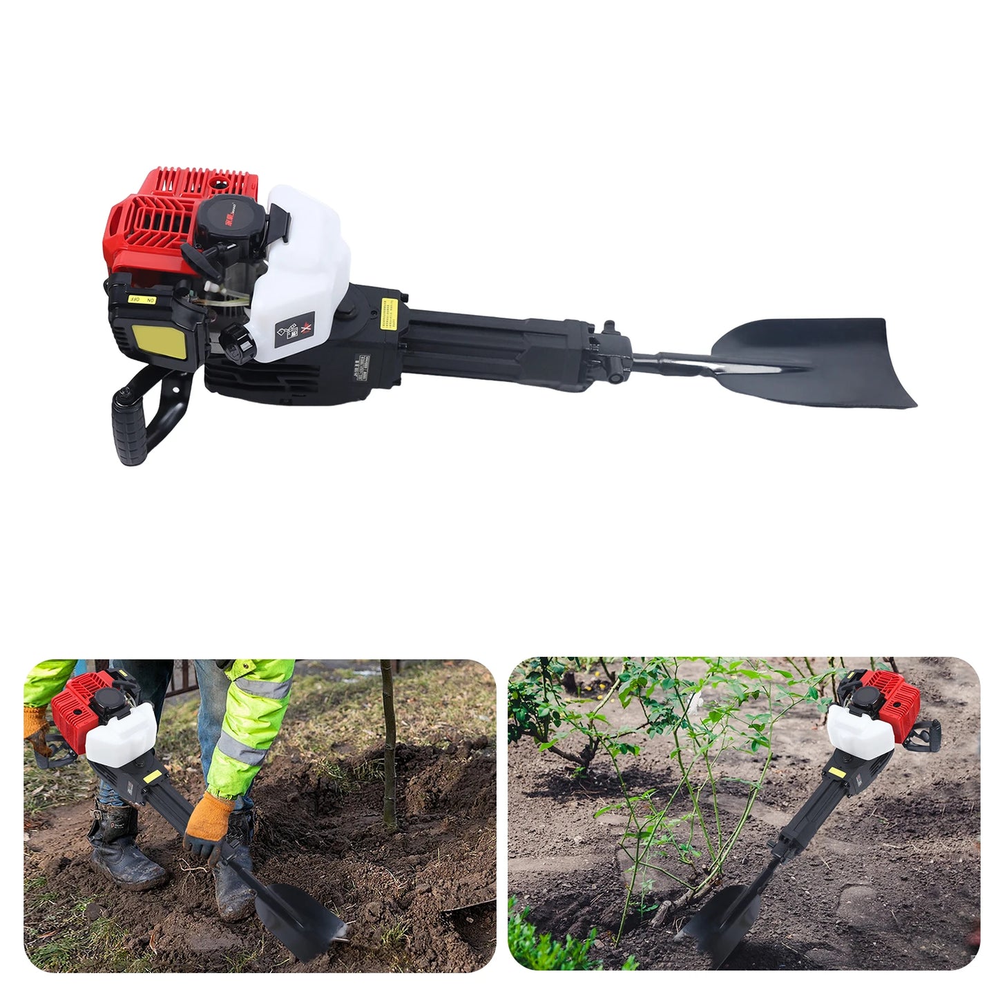 Trench Digger, 52CC 2 Stroke Gas Powered Garden Tree Digger, Planting Shovel Drilling Machine, Handheld Trencher Digger Machine
