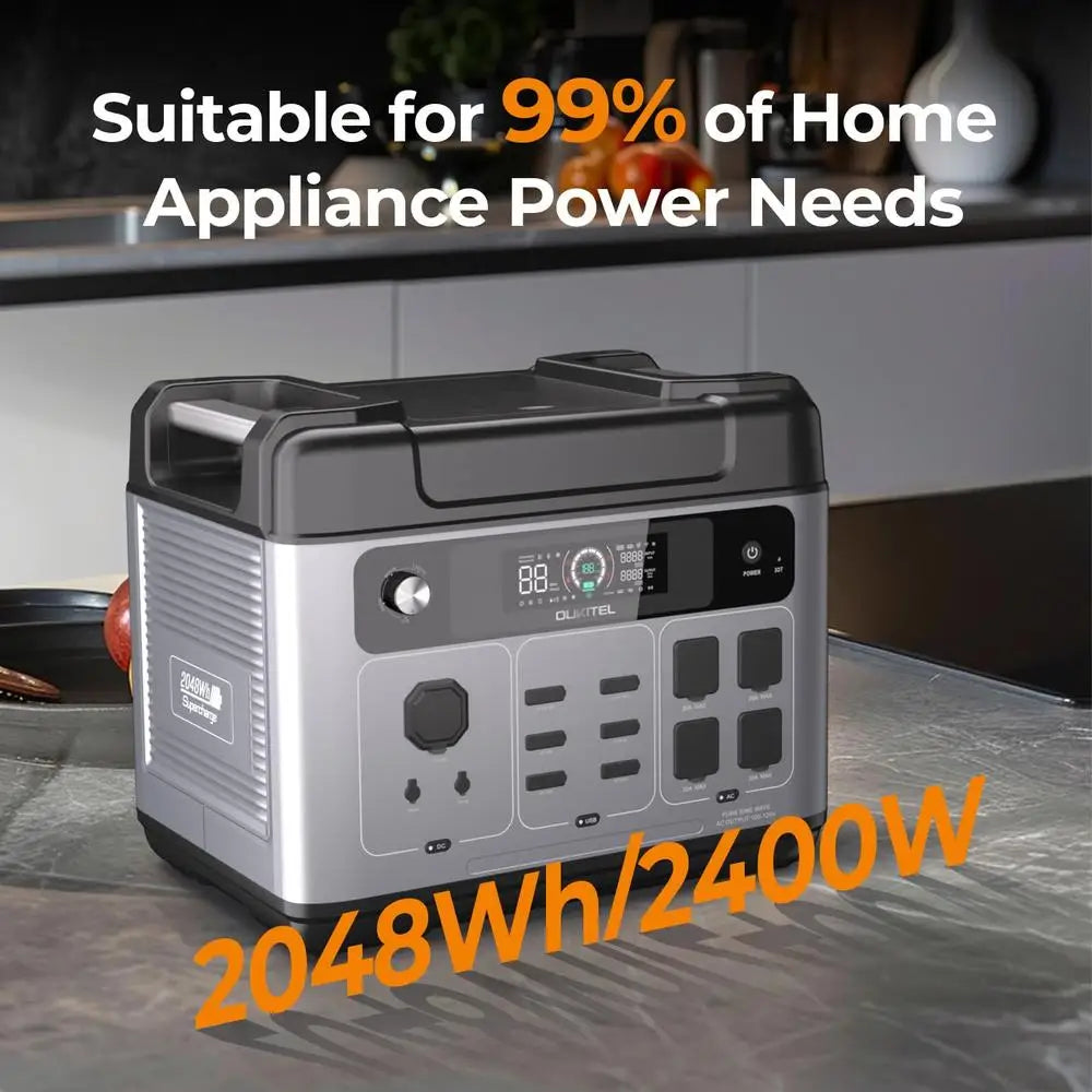 High Capacity Solar Generator 2048Wh/2400W Fast Charging 1800W Smart Control LiFePO4 Battery Portable Power Station