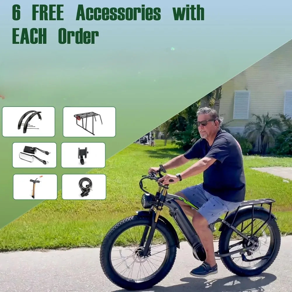 AMYET EB26 Electric Bike for Adults 1000W Electric Bicycle 48V 15AH E Bike 26" Fat Tire Mountain 31mph Dual Shock Absorber Ebike