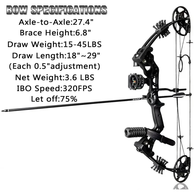 Compound Bow Set 15-45lbs for Pull Beginner and Teens Right Handed Adjustable 18"-29"
