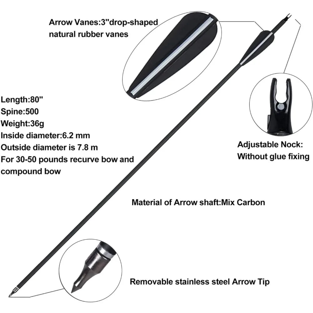 60'' Archery Recurve Bow Takedown Bow Hunting Bow and Arrow Set Adult Target Practice Competition Survival Longbow Right