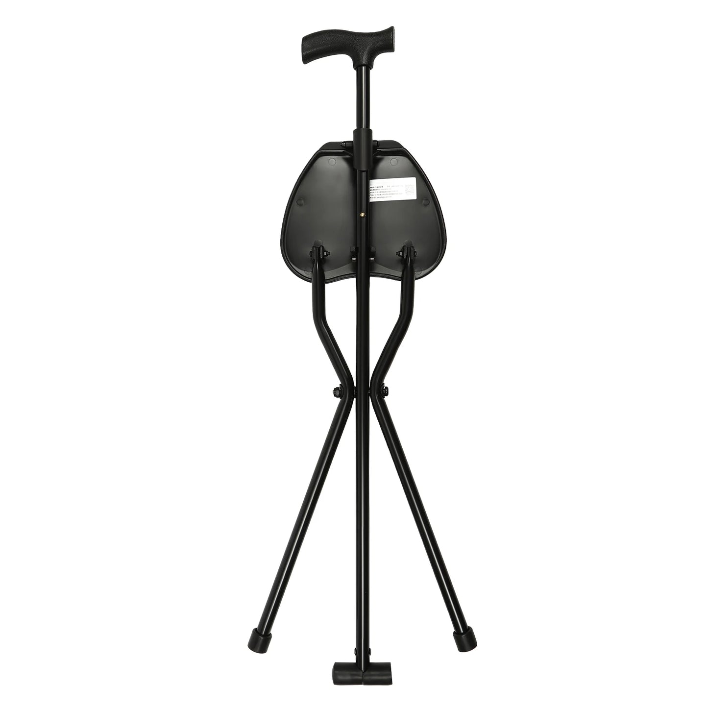 Collapsible Multifunctional Cane Chair Walking Stick with Stool Crutch 113kg Travel Hiking Chair Stool Tripod Black