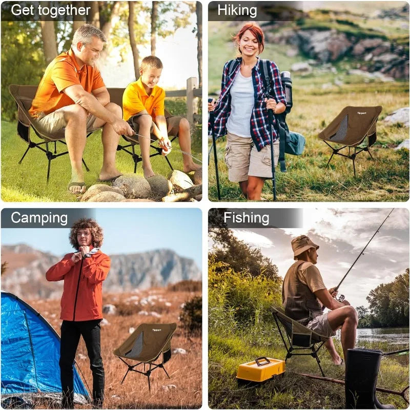 2 Pack Portable Camping Chairs Lightweight Backpacking Chair Compact & Heavy Duty
