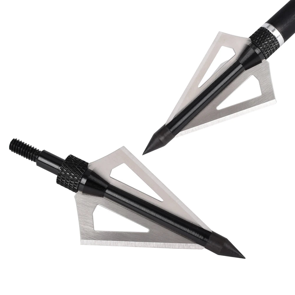 12Pcs 100 Grain Broadhead Black 3 Blades Beast Hunting fit Carbon Arrow Bolt Screw Arrow Head Archery Bow Crossbow USA