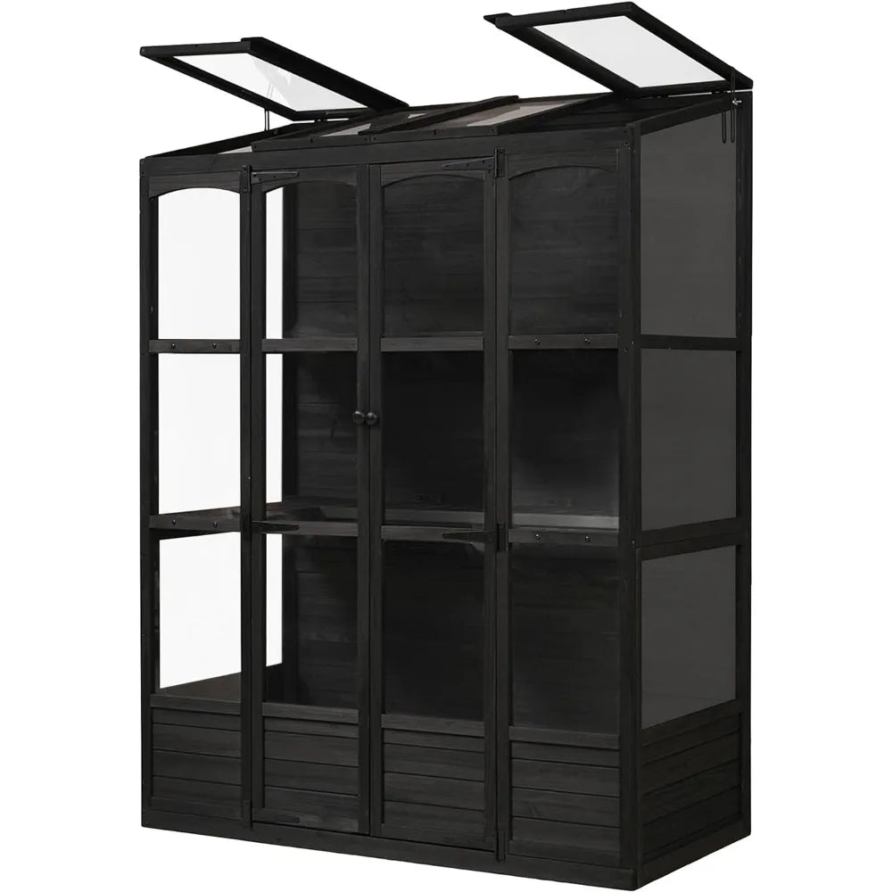 48" X 38.8" X 83.9" Greenhouse with Adjustable Roof Vent and 8 Lockable Door, Backyard/Outdoor Use, Outdoor Wooden Greenhouse