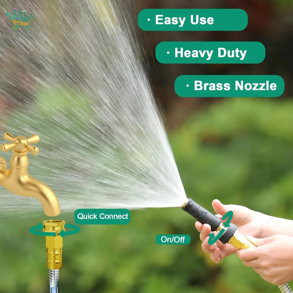 100 FT Garden Hose Expandable - 304 Stainless Steel Water Hose 100 FT - Heavy Duty Flexible Kink Free Hose, No Bite