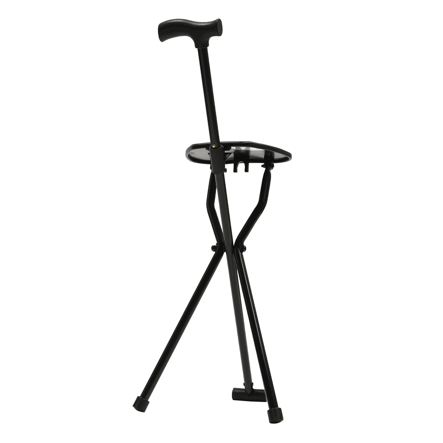 Collapsible Multifunctional Cane Chair Walking Stick with Stool Crutch 113kg Travel Hiking Chair Stool Tripod Black