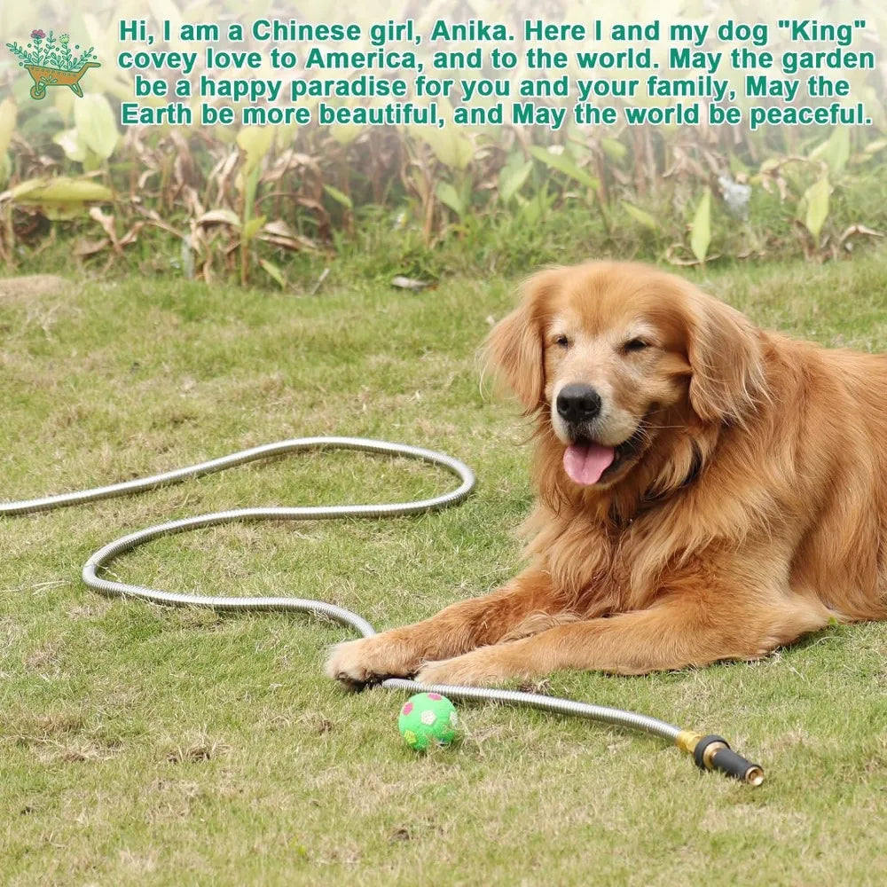 100 FT Garden Hose Expandable - 304 Stainless Steel Water Hose 100 FT - Heavy Duty Flexible Kink Free Hose, No Bite