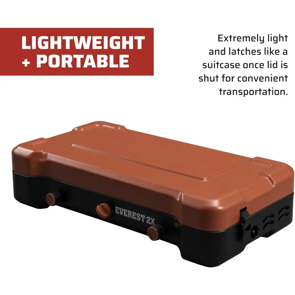 Mountain Series Everest 2X High Output Two Burner Camp Stove Lid Doubles as Windscreen Portable Cooking Stove