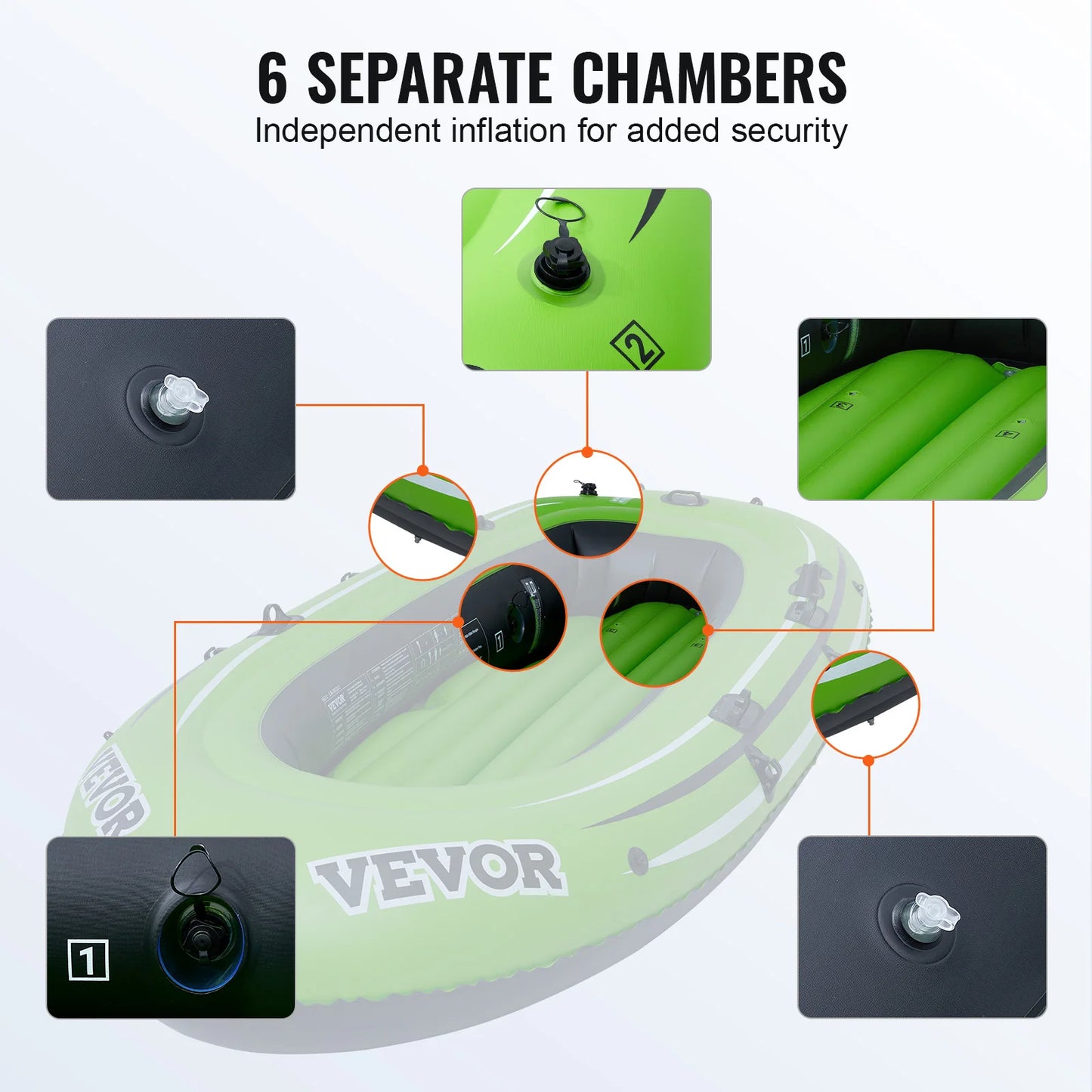 VEVOR Inflatable Boat 4-Person Inflatable Fishing Boat Strong PVC Portable Boat Raft Kayak 45.6" Aluminum Oars High-Output Pump