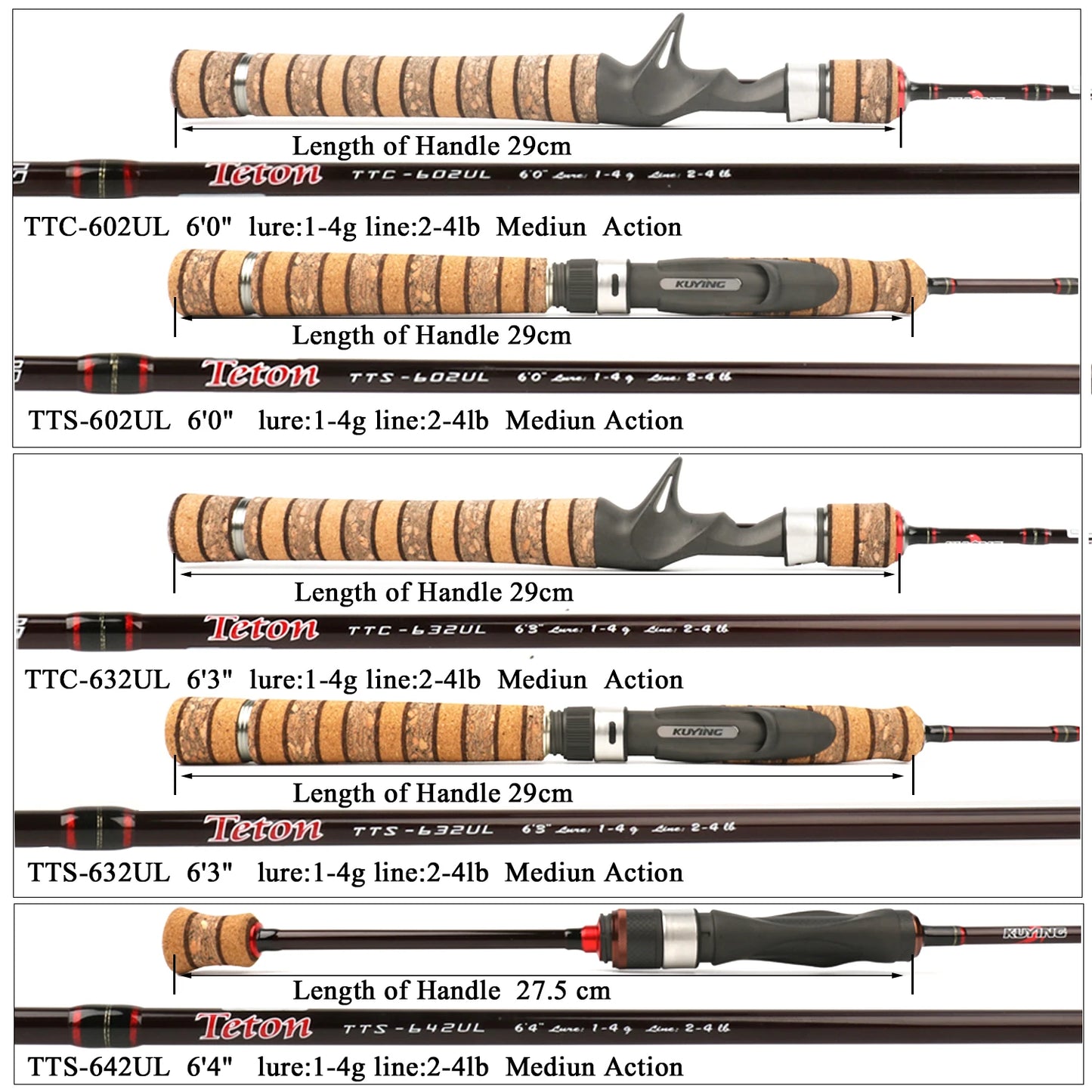 KUYING Teton UL Ultra-light Soft Fishing Rod 1.8m 1.9m 1.92m Lure Carbon Casting Spinning Cane Pole