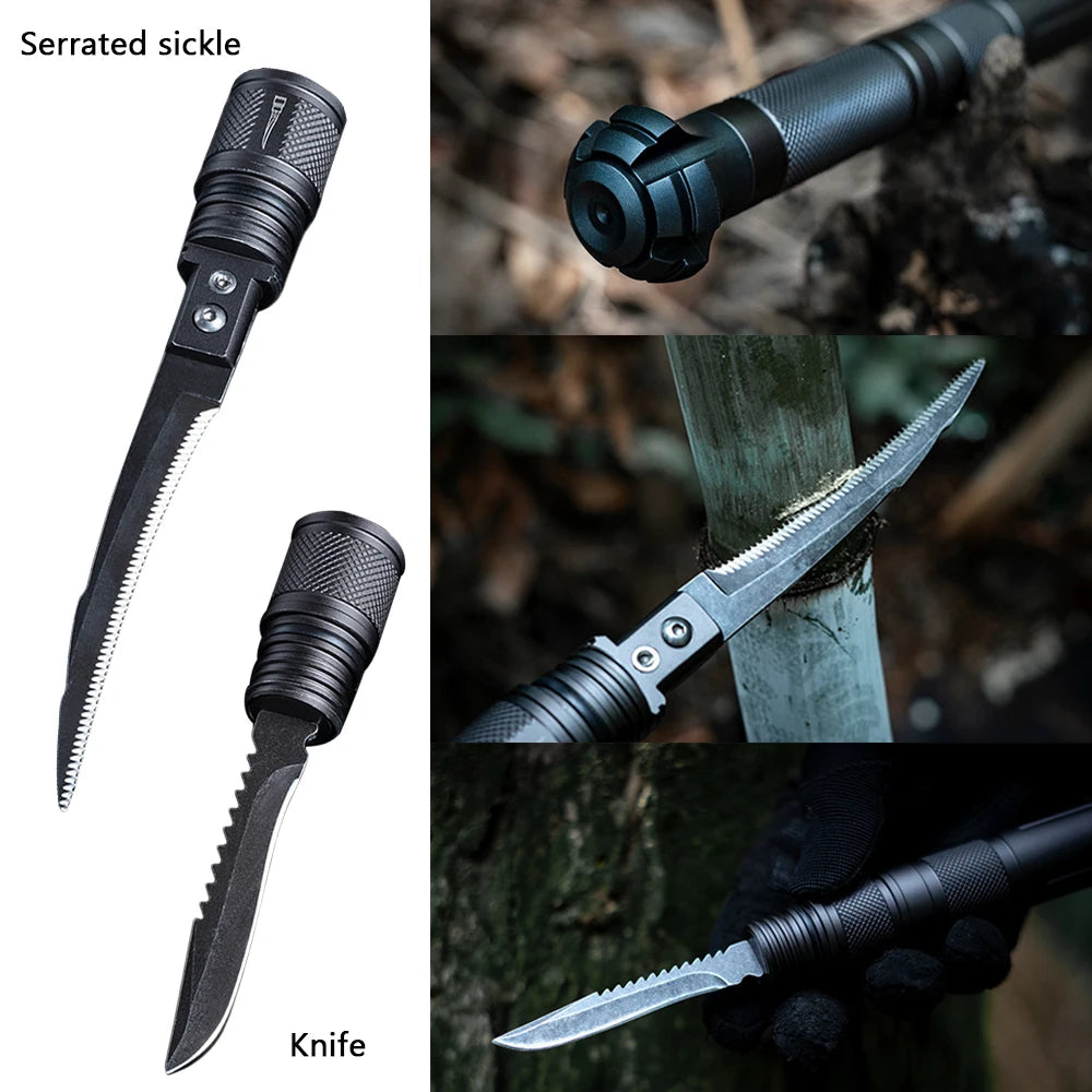 Allfine® Survival Stick Multifunctional Trekking Pole Hiking Stick Metal Folding Premium Quality All-in-One Walking Cane