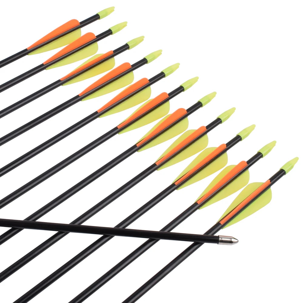 6/12PCS 24/26/28/30Inch Fiberglass Youth Archery Arrow Recurve Bow Fixed Bullet Point Tips Target Practice Shooting