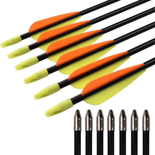 6/12PCS 24/26/28/30Inch Fiberglass Youth Archery Arrow Recurve Bow Fixed Bullet Point Tips Target Practice Shooting