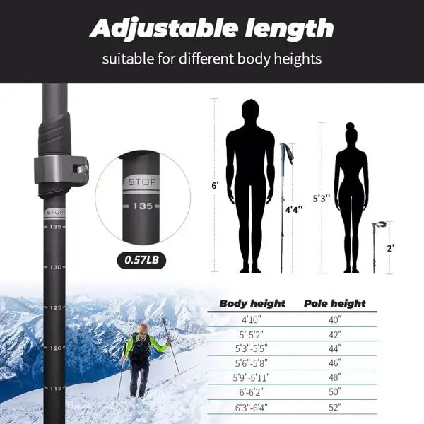 ZK30 Pair of 2 Trekking Walking Hiking Sticks Anti-shock Adjustable Alpenstock Poles Adult Hiking Camping