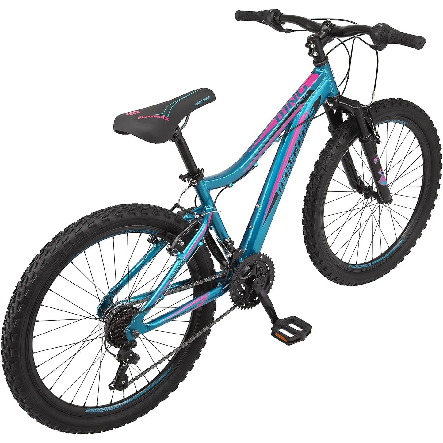 Mongoose Flatrock Hardtail Mountain Bike for Men Women, 21-Speed Twist Shifters, 24-Inch Wheels, 14.5-In Aluminum Frame Options