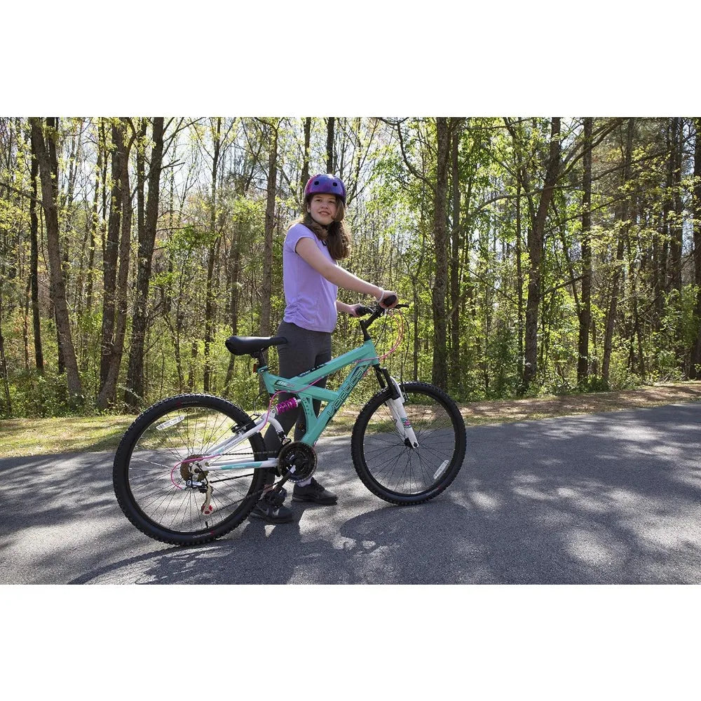 26 Inch Mountain Bike for Women, 21 Speed with Lock-Out Suspension Fork, Dual Disc Brakes, Aluminum Frame MTB, Adult Womens