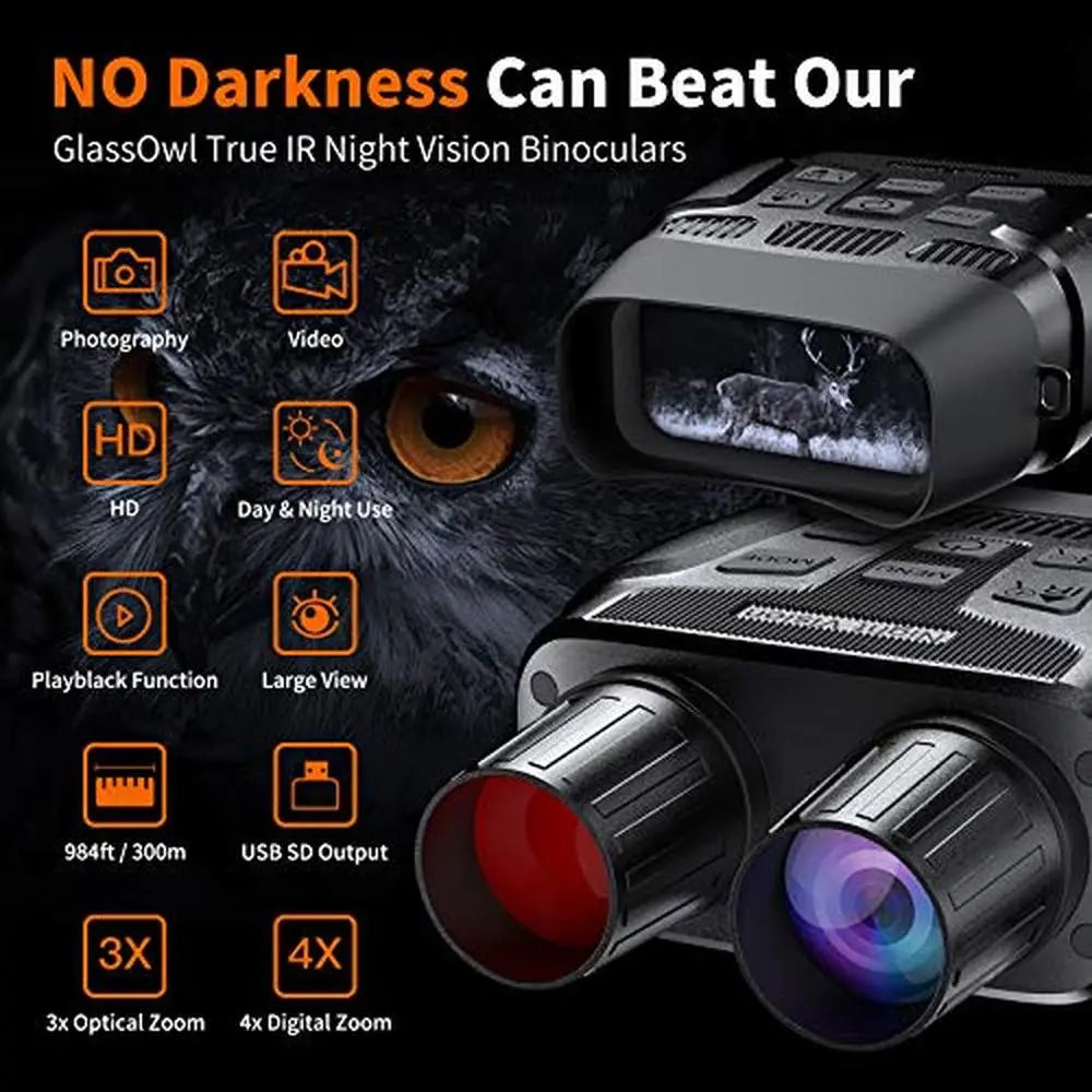 Night Vision Binoculars Infrared HD 1080P Photo Video 32GB 3" TFT Screen 4X Zoom Fully Coated Lens Free Memory Card & Case