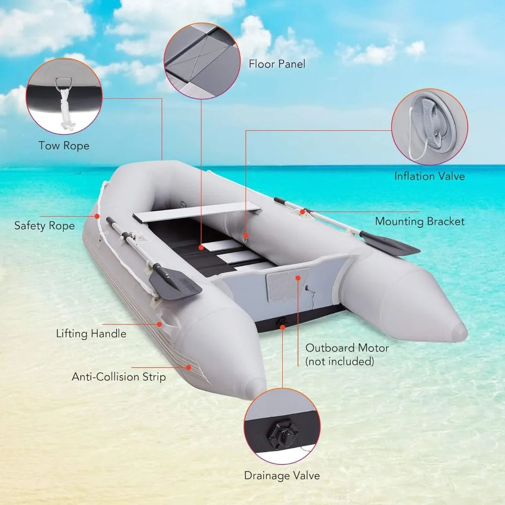 10 ft Inflatable Dinghy Boats with Aluminium  Alloy Floor, 4 Person Portable Boat Raft