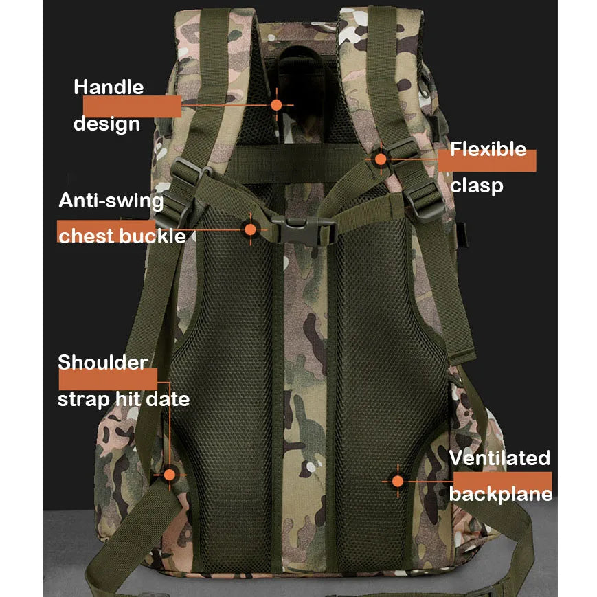 Oulylan 60L Outdoor Camouflage Sports Bag Tactical Backpack Waterproof Camping Storage Rucksack For Men