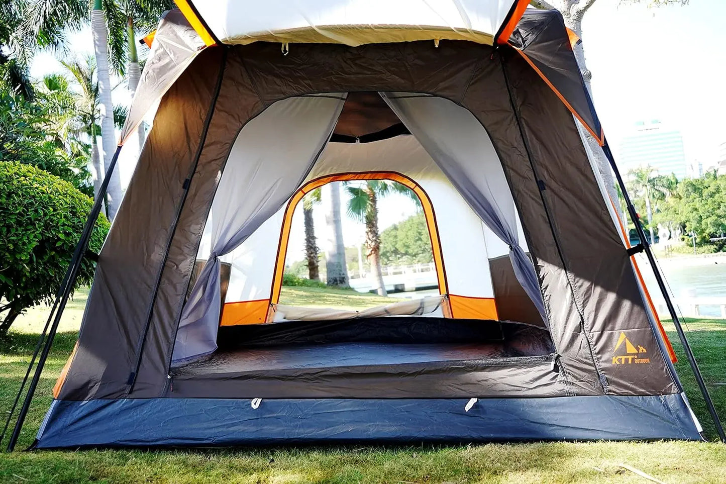 Large Tent 6 Person,Family Cabin Tents,Straight Wall,3 Doors and 3 Windows with Mesh,Waterproof,Big Tent for Outdoor,Picnic