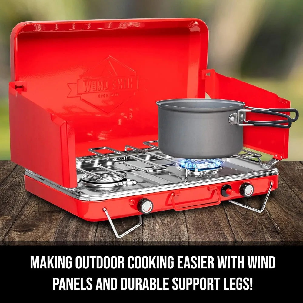 Gas Camping Stove | 20,000 BTU Portable Propane 2 Burner Stovetop | Integrated Igniter