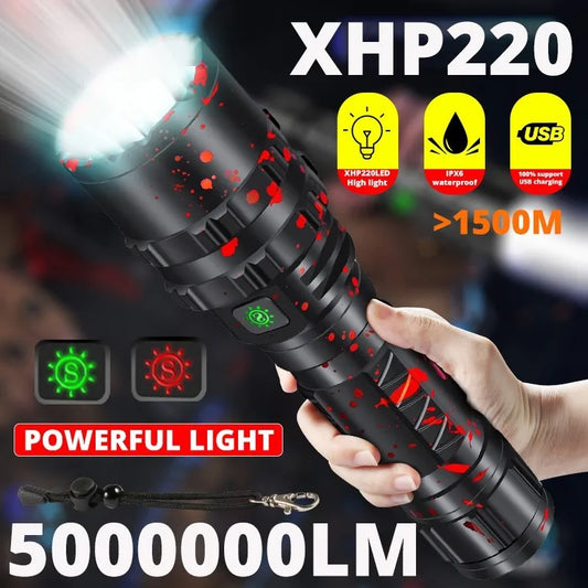 ZK40 50000000LM High Power XHP220 Powerful LED Flashlight Tactical Military Torch  USB Camping