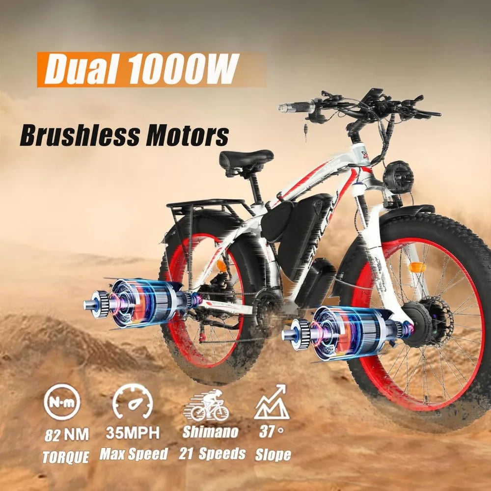 Electric Bike for Adults, 2000W Dual Motor Ebikes, 21 Speed 35MPH AWD Electric Bicycle, 26" Fat Tire MTB,Hydraulic Brake