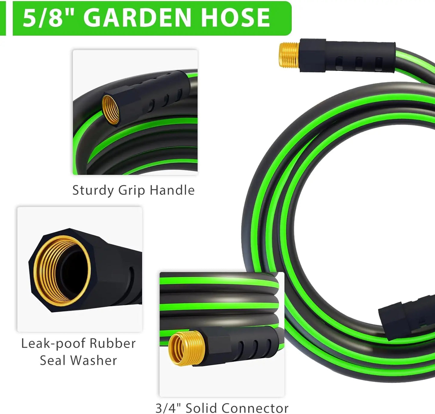 SnugNiture Garden Hose 150 ft x 5/8", Heavy Duty, Light Weight, Flexible Water Hose with 3/4'' Solid Fittings for All-Weather