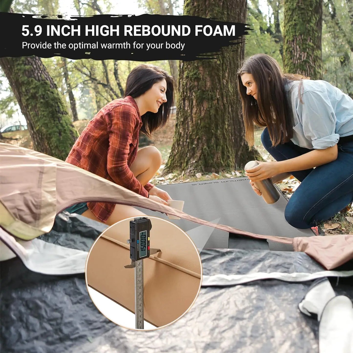 Extra 5.9 INCH Thick Double Self Inflating Camping Mattress with 11 R-Value, Sleeping Pad Enlarge Foam Camping Pad