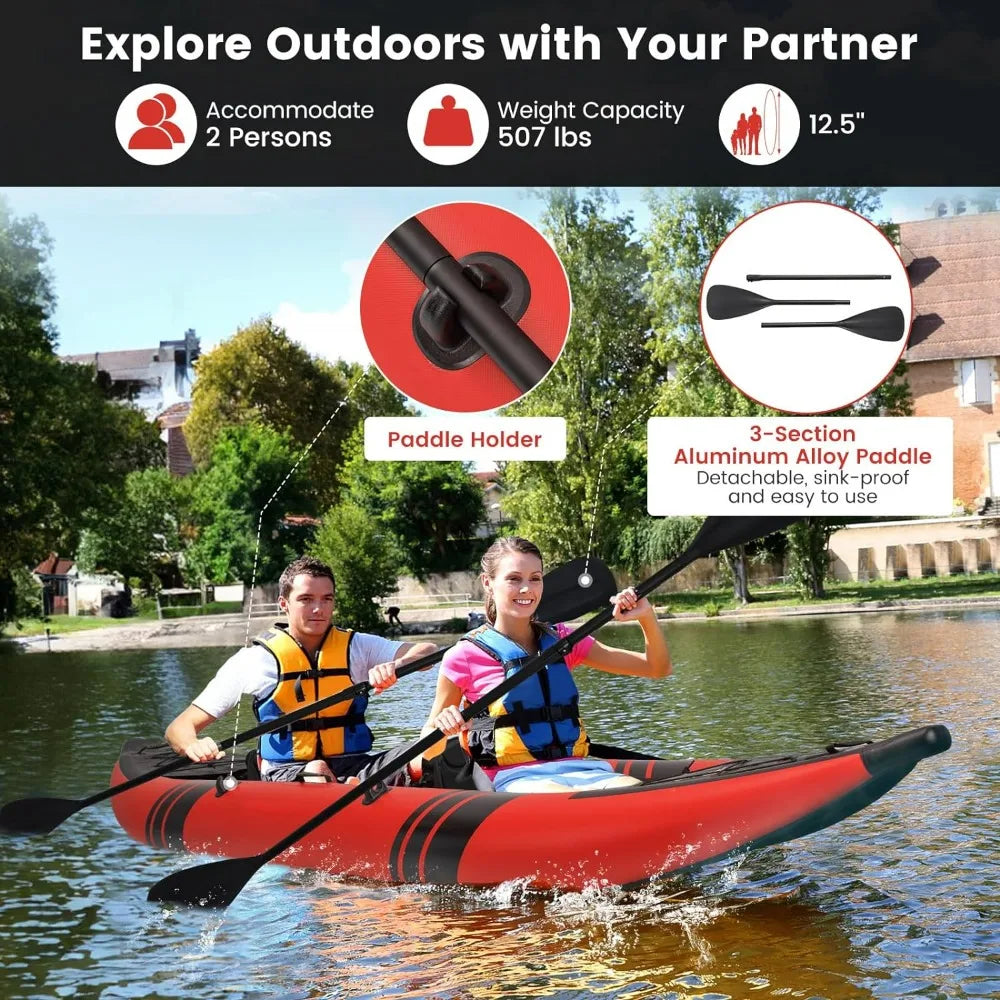 12.5Ft 507lbs Tandem Kayak with 2 Aluminum Paddles,  Inflatable Kayak, Hand Pump