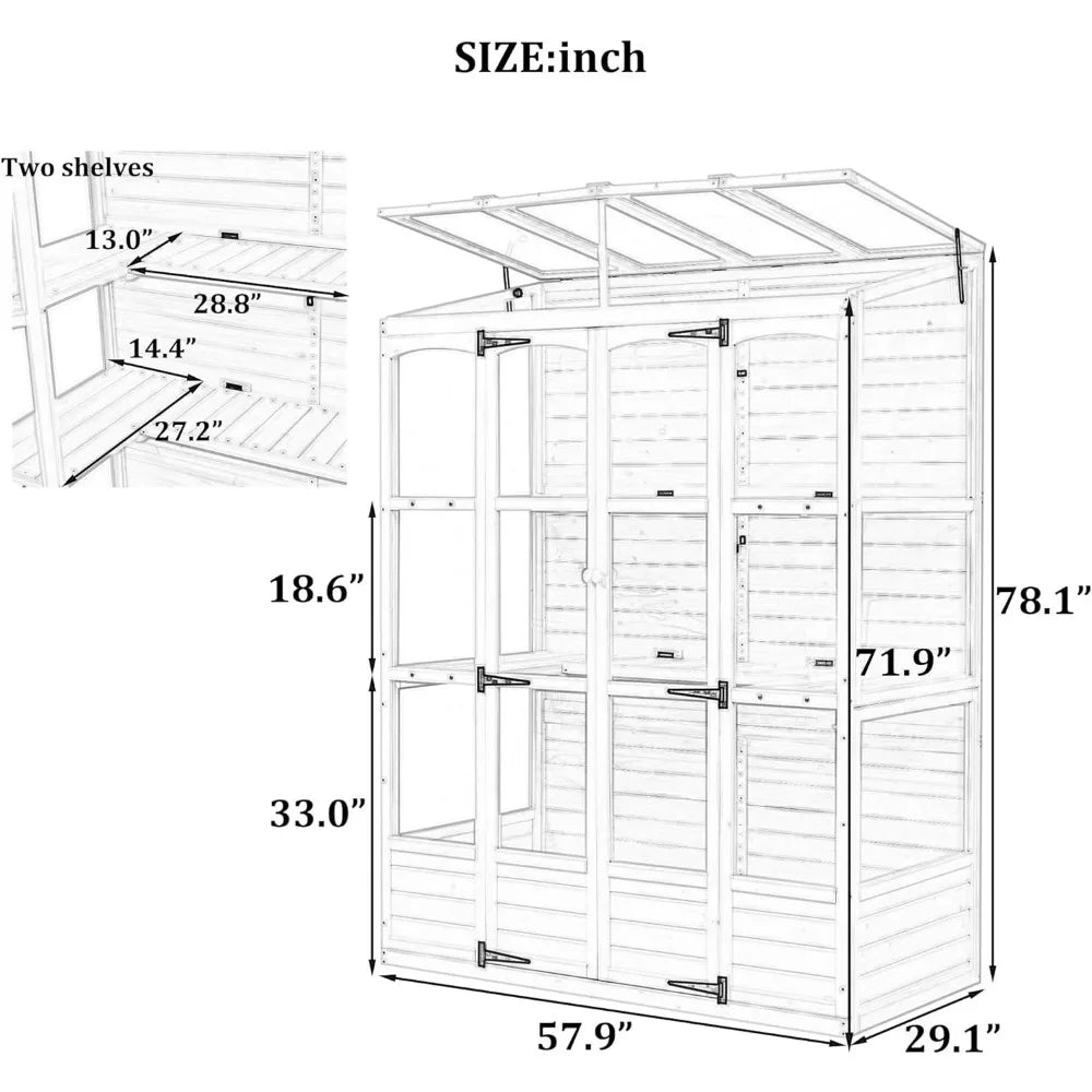 Wood Greenhouses for Outdoors, Cold Frame Greenhouse , Large Walk in Lean to Green House for Garden, 58" L x 29" W x78 H