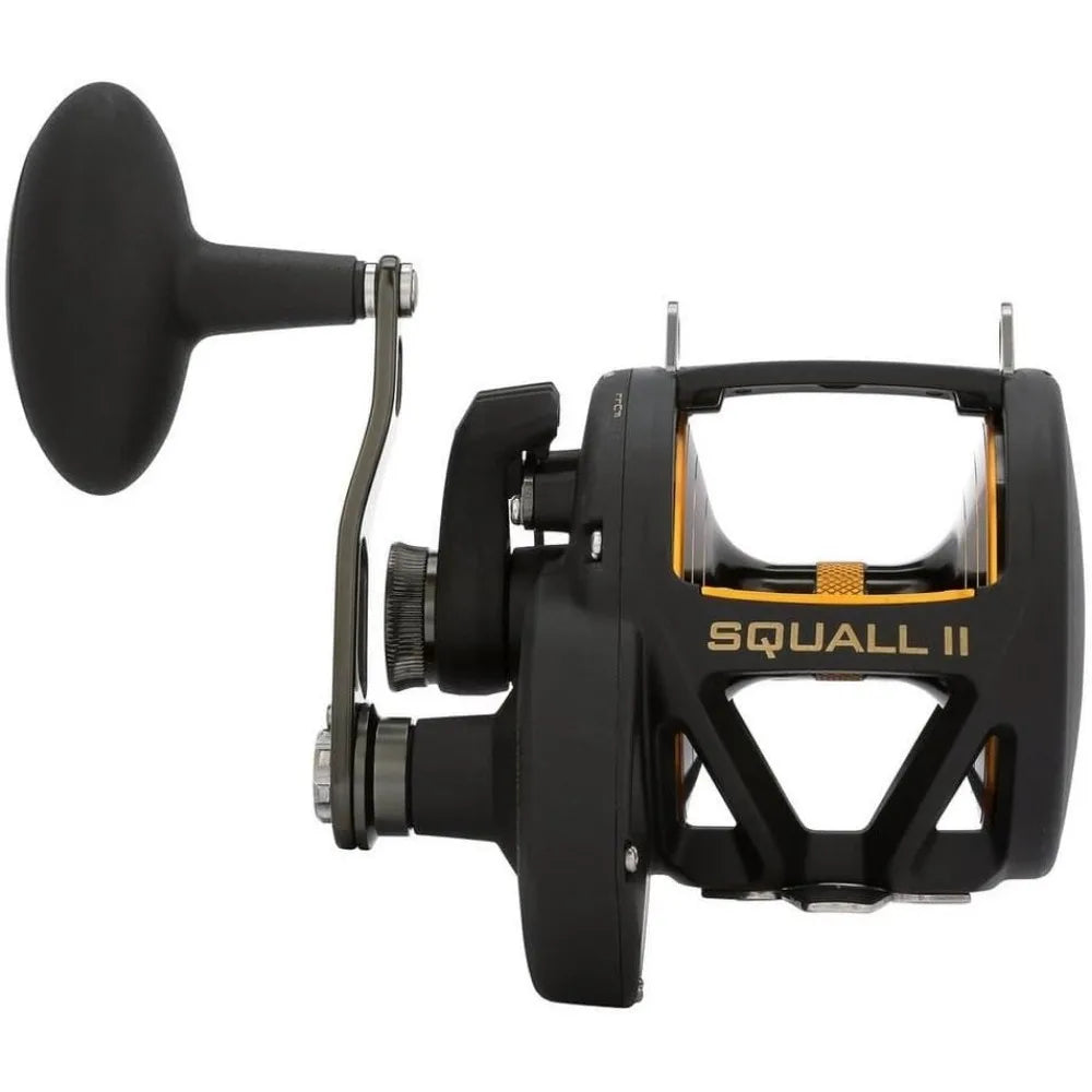 Squall II Lever Drag Fishing Reel, Size 50, Graphite Body and Sideplates, Stainless Steel Main and Pinion Gears