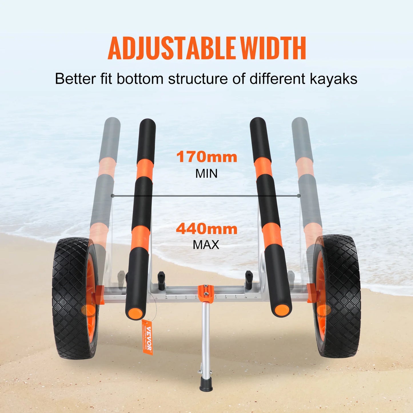 VEVOR Kayak Cart 450lbs Detachable Canoe Trolley Cart with 12'' Tires Adjustable Width for Paddleboards Float Mats Jon Boats