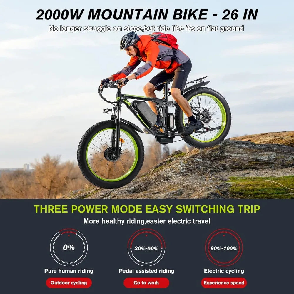 Electric Bike for Adults 3000W Dual Motor 35mph Mountain Bike 48V 23Ah Battery Snow Hunting Ebike 26" Fat Tire Full Suspension