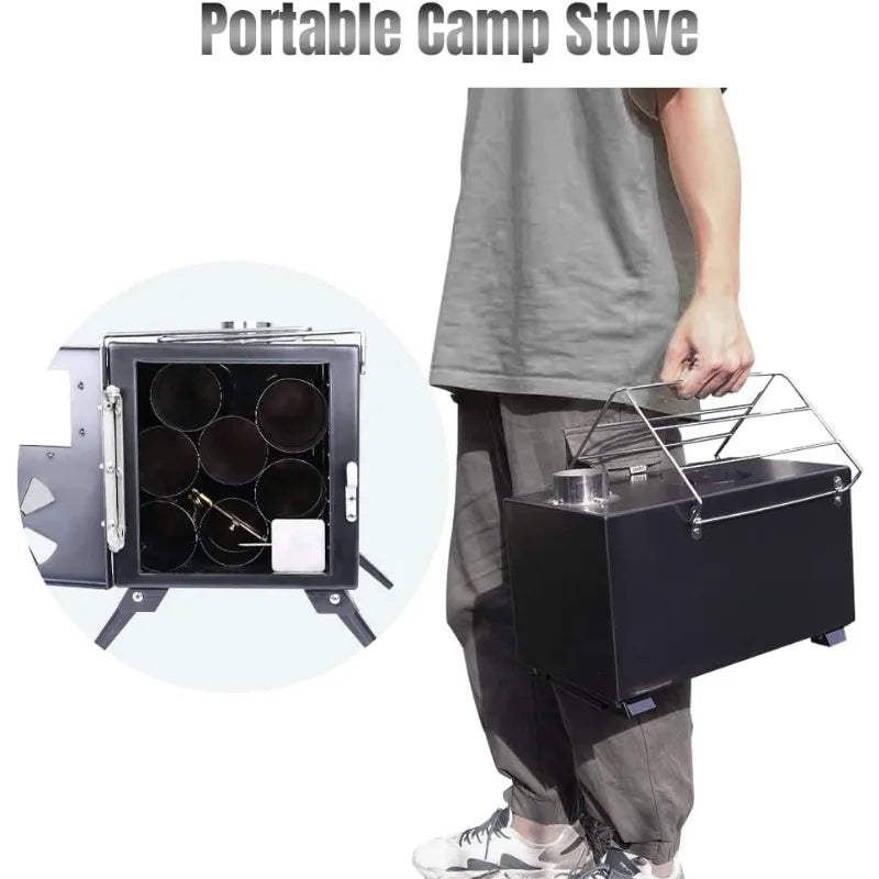 Fitinhot Camp Wood Stove, Tent Wood Burning Stoves Portable with Chimney Pipes