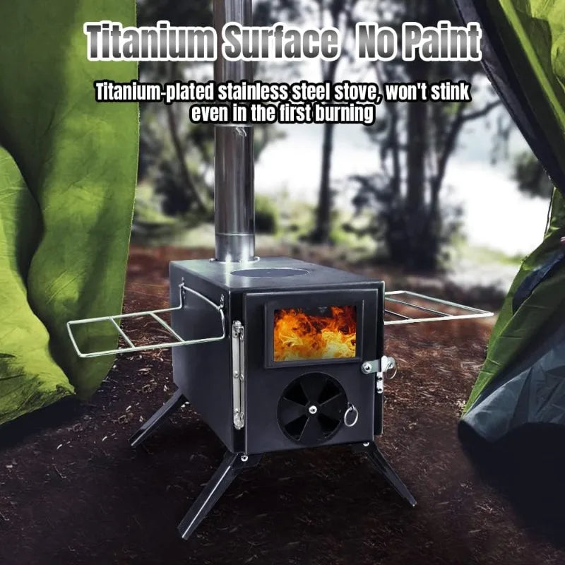 Fitinhot Camp Wood Stove, Tent Wood Burning Stoves Portable with Chimney Pipes