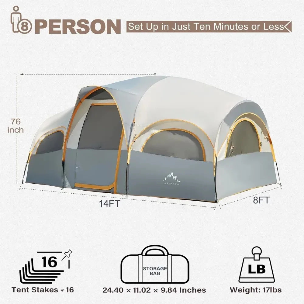 8 Person Tent for Camping, Divided Curtain Design for Privacy Space