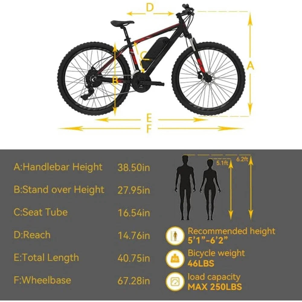 Electric Bike for Adults 26”, Mountain Ebike 350W Motor, 20MPH with 36V 10.4Ah Removable Battery 21 Speed Gears